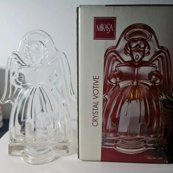Christmas Angel Clear Candleholder Mikasha Holiday Guardian Votive 6.5 In - Picture 3 of 5
